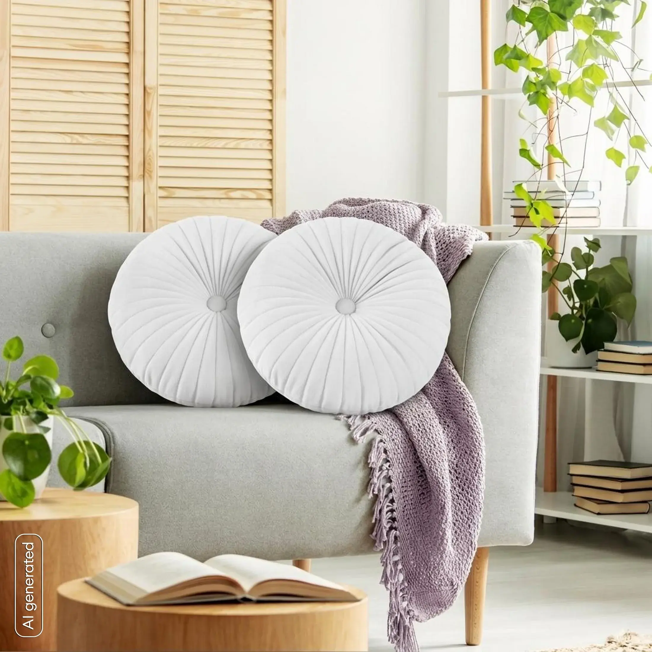 Poduszka okrągła średnica 40 cm welwetowa biała pikowana VELVET 68