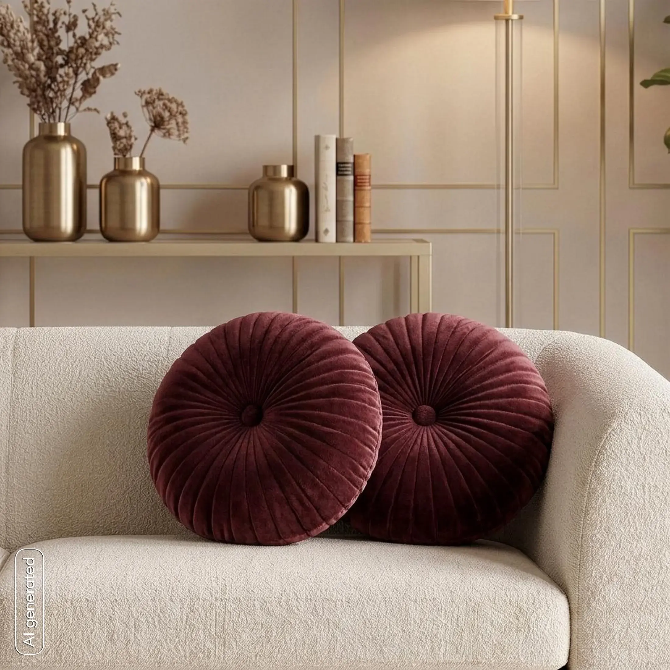 Poduszka okrągła średnica 40 cm welwetowa bordowa pikowana VELVET 68