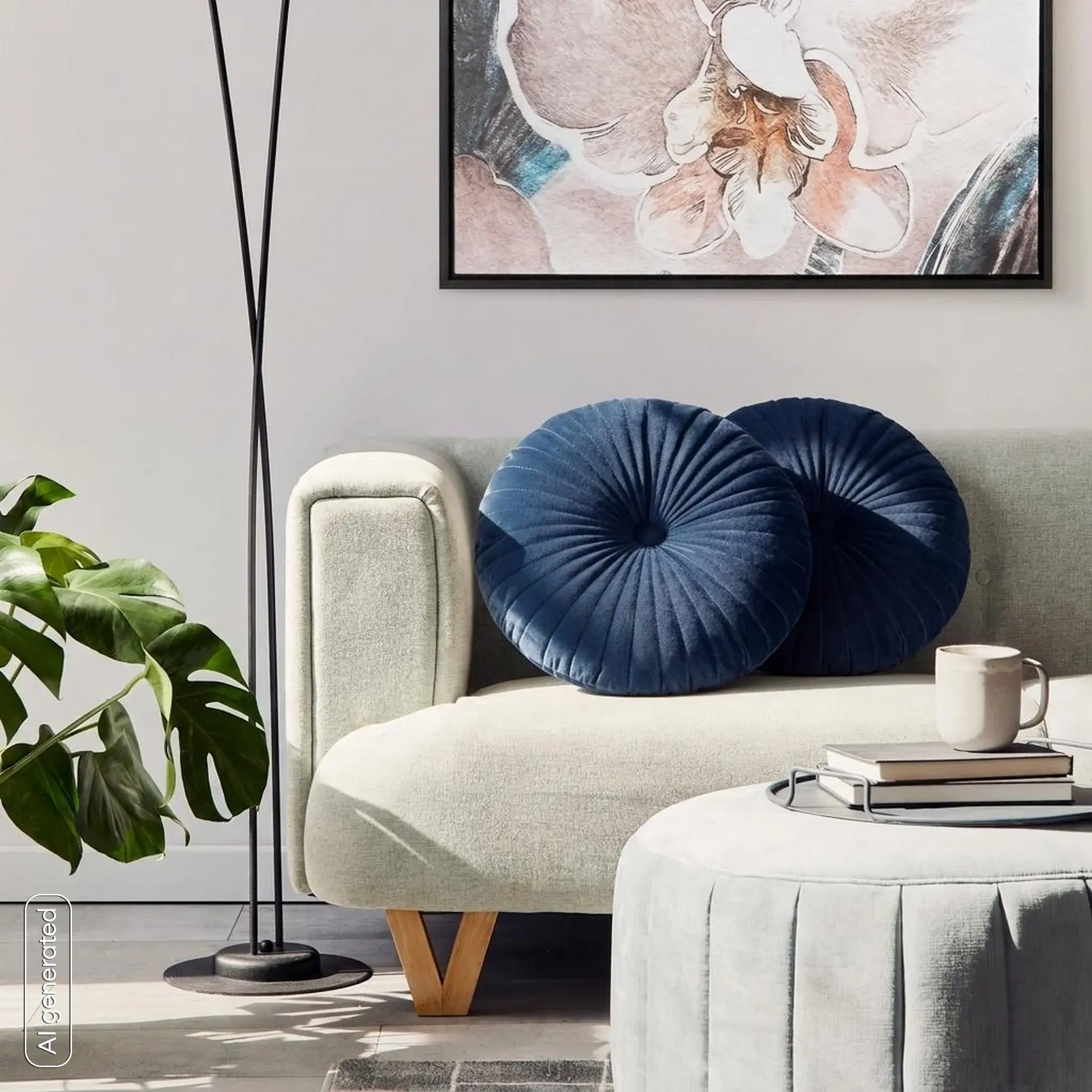 Poduszka okrągła średnica 40 cm welwetowa granatowa pikowana, z wypełnieniem VELVET 68
