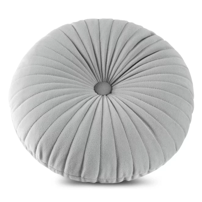 Poduszka okragła średnica 40 cm welwetowa srebrna pikowana VELVET 68