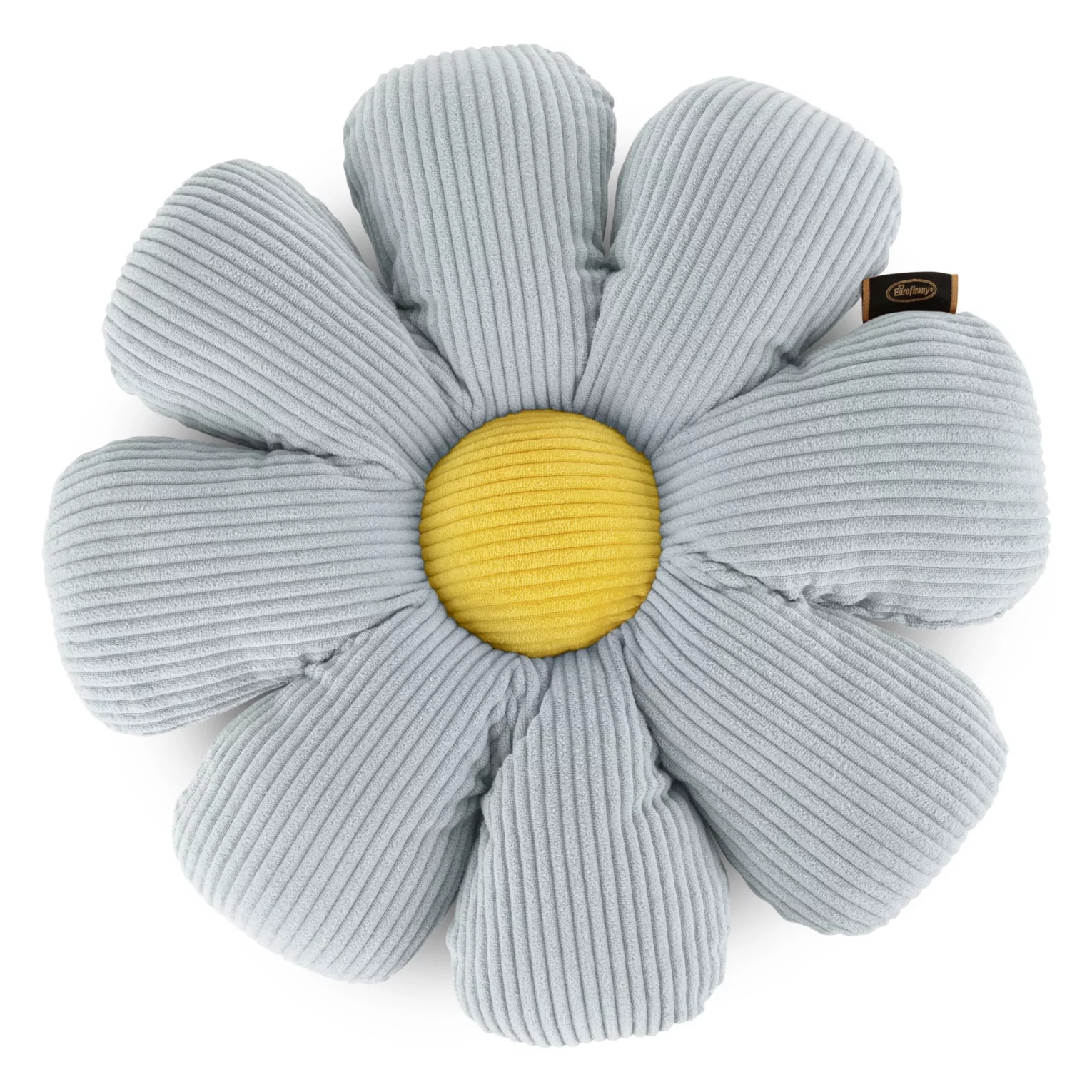 Poduszka w formie kwiatka średnica 37 cm z sztruksu srebrno, żółta FLOWER