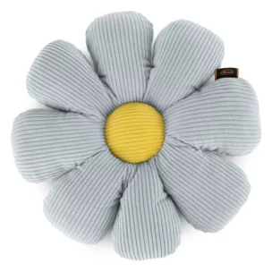Poduszka w formie kwiatka średnica 37 cm z sztruksu srebrno, żółta FLOWER