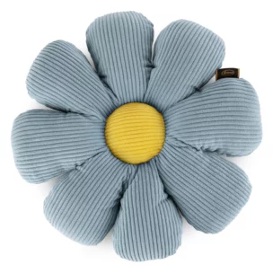 Poduszka w formie kwiatka średnica 37 cm z sztruksu niebiesko, żółta FLOWER