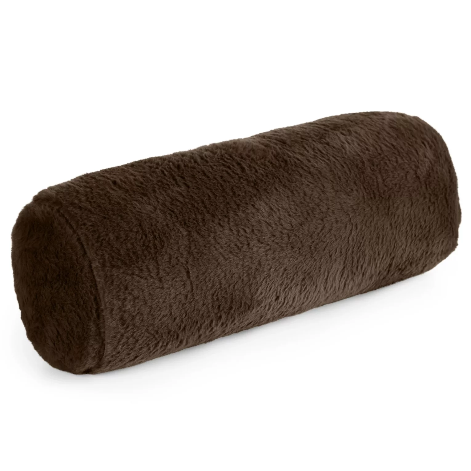 Poduszka wałek 15x45 cm ciemnobrązowa z miękkiej futrzanej tkaniny  NINA