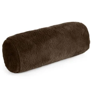 Poduszka wałek 15x45 cm ciemnobrązowa z miękkiej futrzanej tkaniny  NINA