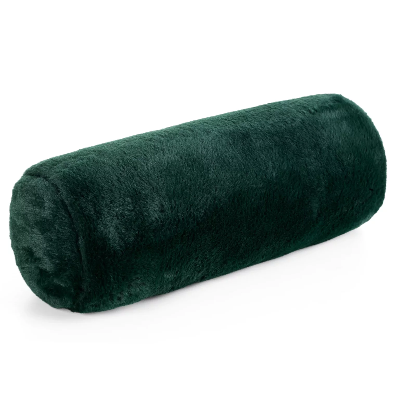 Poduszka wałek 15x45 cm ciemnozielona z miękkiej futrzanej tkaniny  NINA