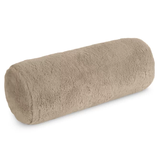 Poduszka wałek 15x45 cm jasnobeżowa z miękkiej futrzanej tkaniny NINA