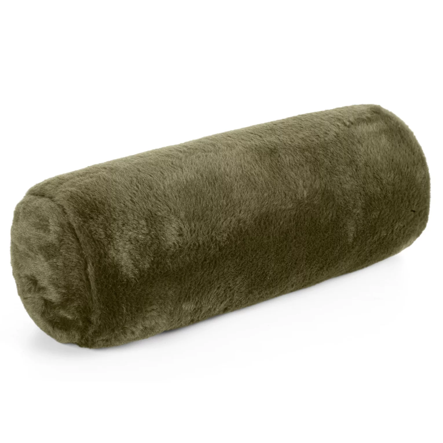 Poduszka wałek 15x45 cm oliwkowa z miękkiej futrzanej tkaniny  NINA