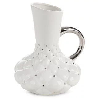 Pojemnik ceramiczny dekoracyjny biało-srebrny zdobiony pikowaniem średnica 18x24 cm ADORE