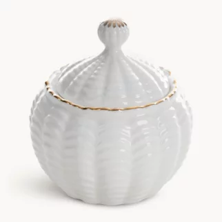 Pojemnik ceramiczny dekoracyjny kremowo-złoty z wypukłym wzorem średnica 10x11 cm GAIA