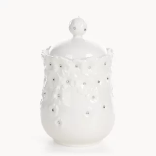Pojemnik dekoracyjny biały zdobiony w drobne kwiaty z błyszczącym wykończeniem 12x20 cm ELISA