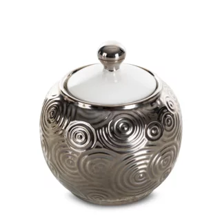 Pojemnik ceramiczny dekoracyjny srebrno-biały  z wtłoczeniami 10x10x11 cm ALTEA