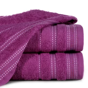 Ręcznik kąpielowy 50x90 cm bawełniany kolor fioletowy z ozdobnym stębnowaniem 500 g/m2 POLA