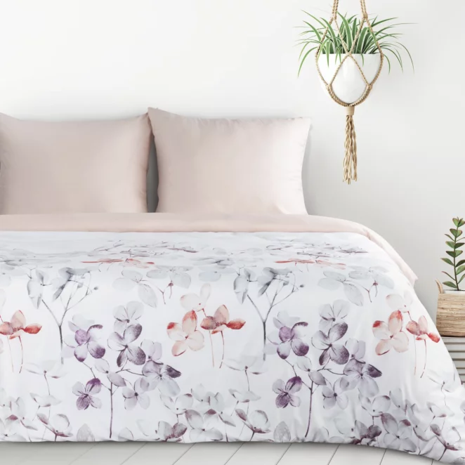 Pościel 140x200 cm komplet 2 częściowy kolor biało, pudrowy z motywem kwiatów VERONO7 Design 91