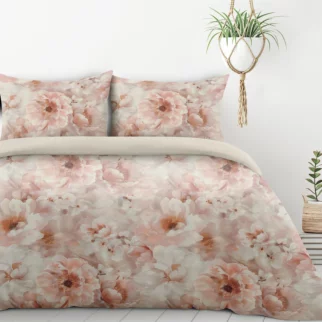 Pościel 220x200 cm komplet 3 częściowy kolor biało, pudrowy z motywem okazałych kwiatów FLORINA Design 91