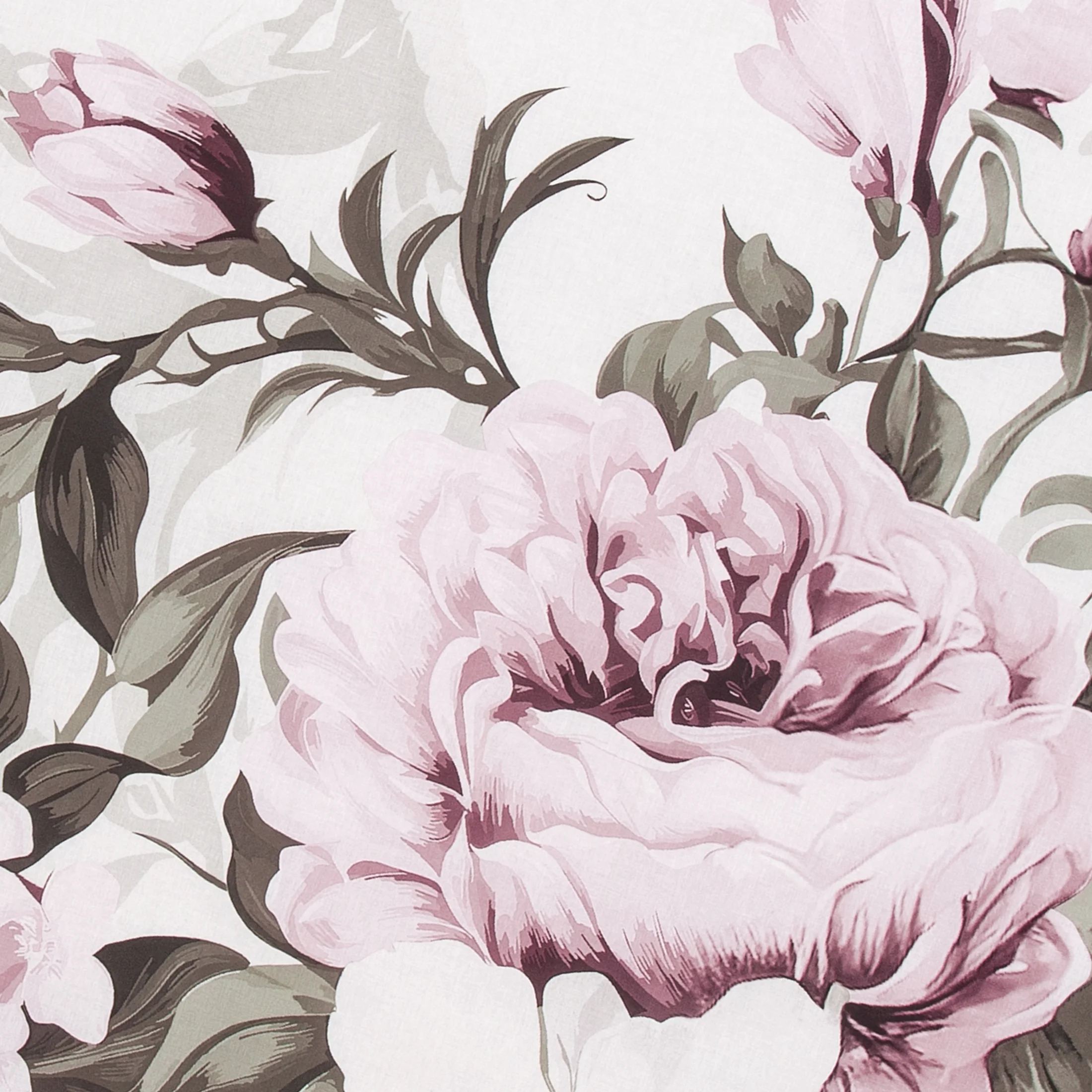 Pościel bawełniana 140x200 cm komplet 2 częściowy kolor wrzosowo biały z motywem peoni - PEONY