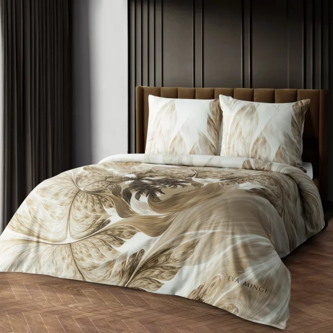Pościel bawełniana z makosatyny 160x200 cm komplet 3 częściowy kolor biały, beżowy z designerskim nadrukiem NOAH Eva Minge