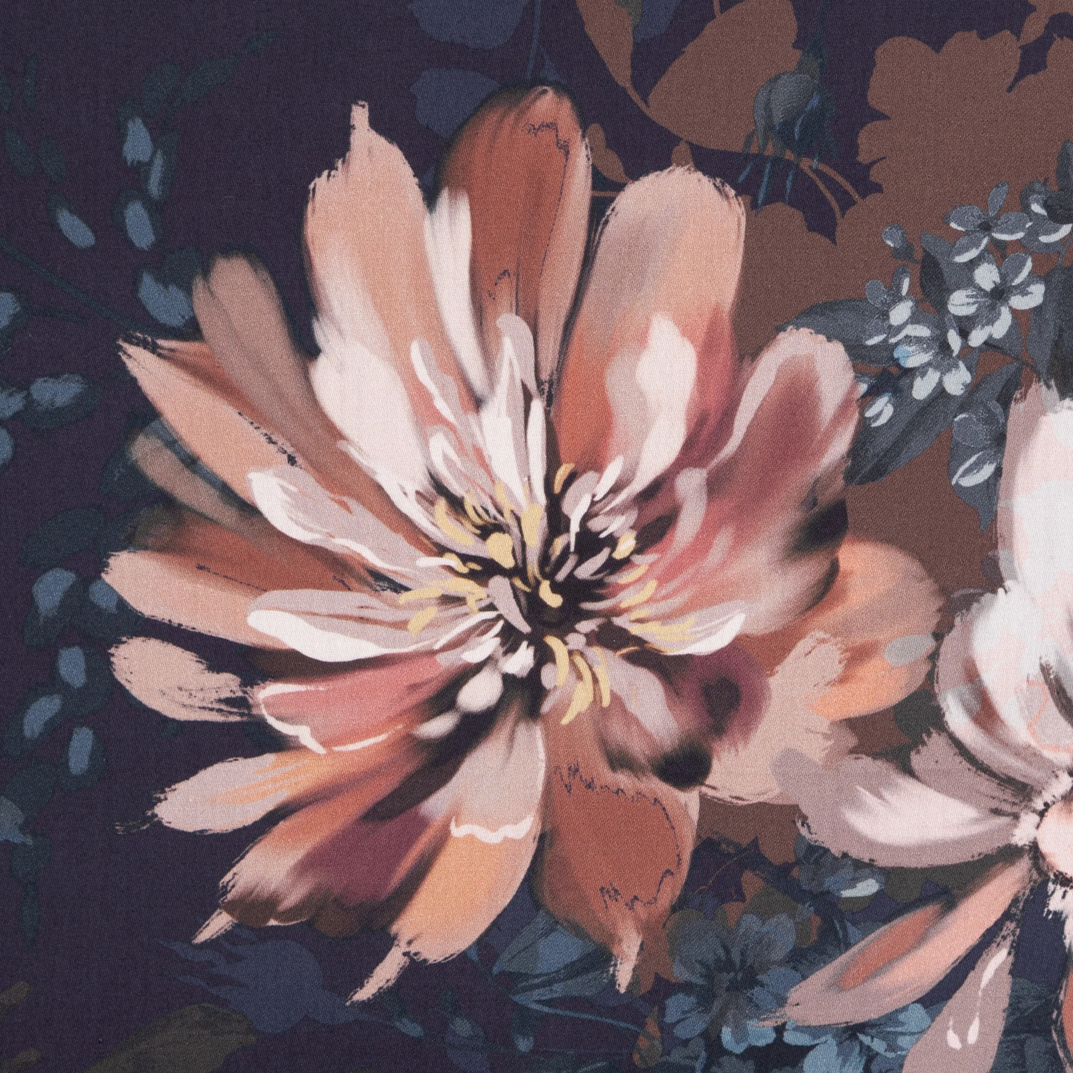 Pościel bawełniana z makosatyny 160x200 cm komplet 3 częściowy kolor ciemnogranatowy, rudy z motywem kwiatów REINA 50
