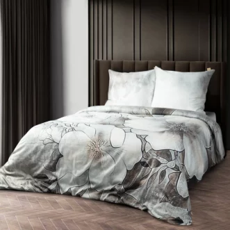 Pościel bawełniana z makosatyny 160x200 cm komplet 3 częściowy kolor szarobeżowy, beżowy z wzorem designerskim DAISY Eva Minge