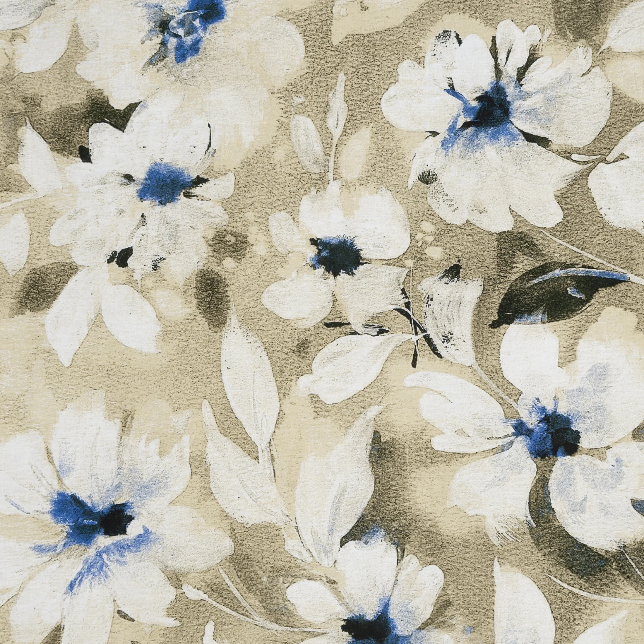 Pościel satynowa 140x200 cm komplet 2 częściowy kolor jasnobeżowy, ciemnoniebieski z wzorem roślinnym SPRING 66