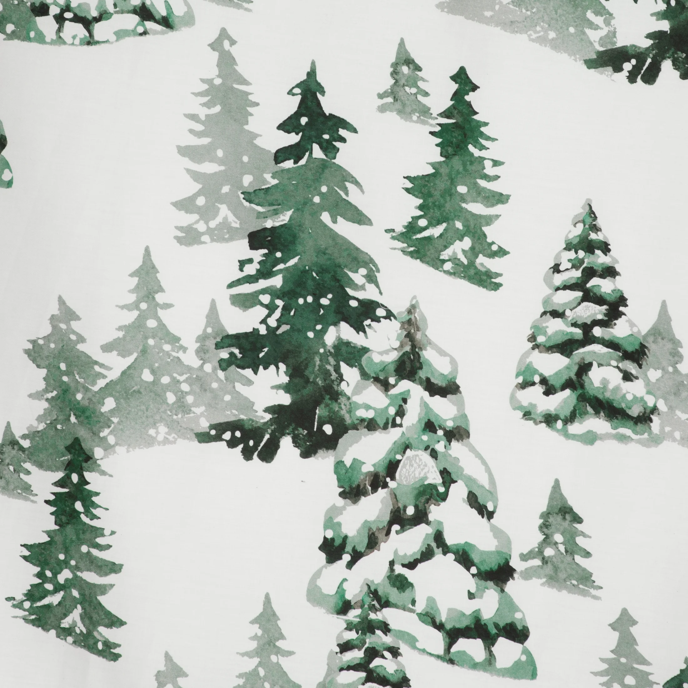 Pościel świąteczna 160x200 cm komplet 3 częściowy z satyny bawełnianej, kolor biały, ciemnozielony zdobiona nadrukiem zimowym WINTER