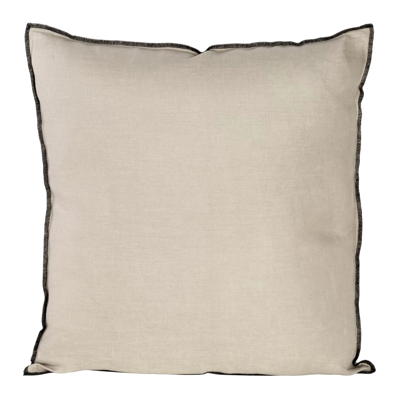 Poszewka na poduszkę 45x45 cm z naturalnej lnianej tkaniny obszyta czarną nicią beżowa LEN