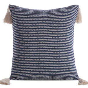 Poszewka na poduszkę 45x45 cm bawełniana kolor granatowy z ozdobnymi chwostami na rogach BOHO