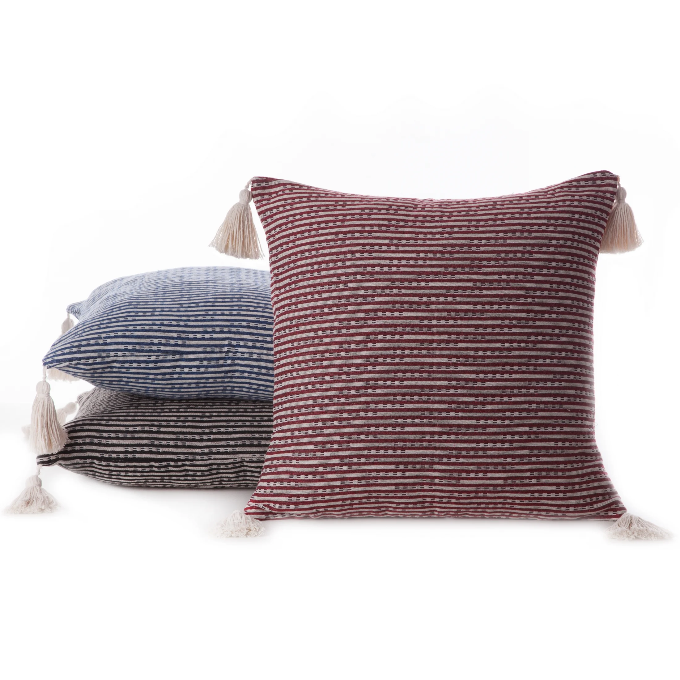 Poszewka na poduszkę 45x45 cm bawełniana kolor granatowy z ozdobnymi chwostami na rogach BOHO