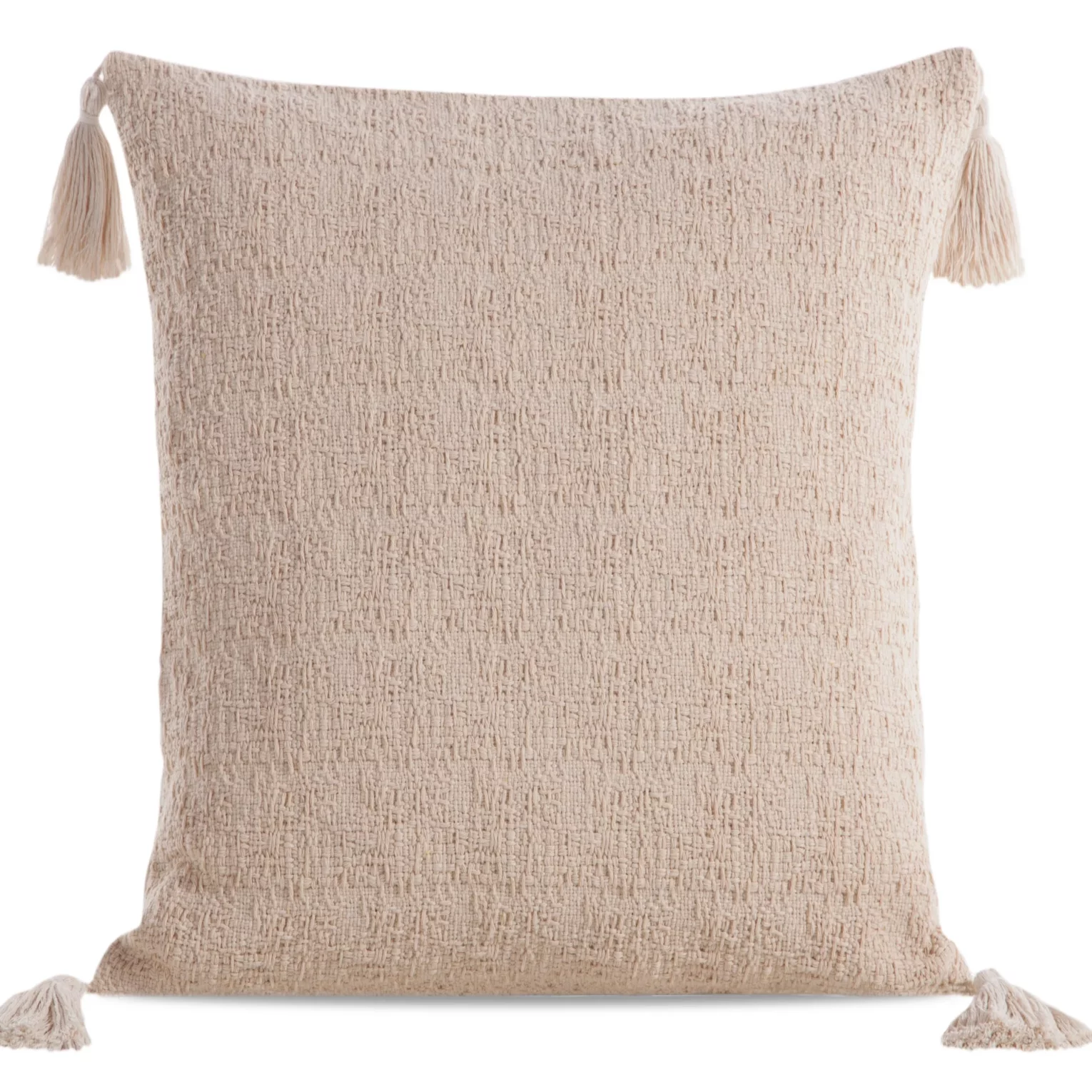 Poszewka na poduszkę 45x45 cm bawełniana kolor beżowy z ozdobnymi chwostami na rogach BOHO