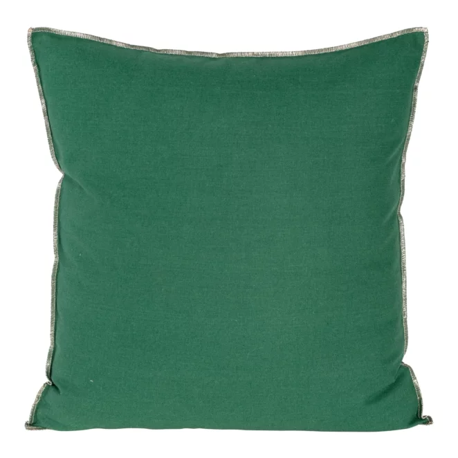 Poszewka na poduszkę 45x45 cm bawełniana z dodatkiem lnu obszyta złotą nicią ciemnozielona LEN