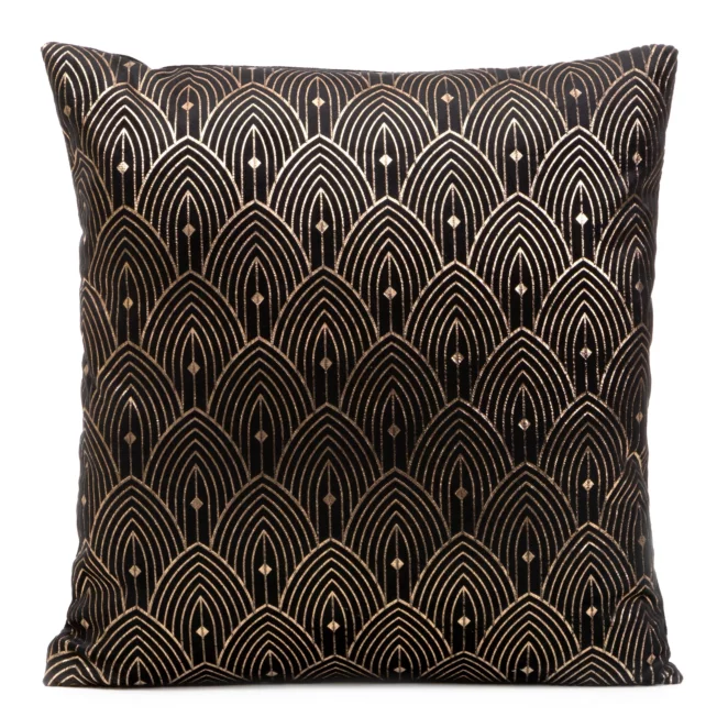 Poszewka na poduszkę 40x40 cm czarna ze złotym nadrukiem w stylu art deco AGNES DESIGN 91