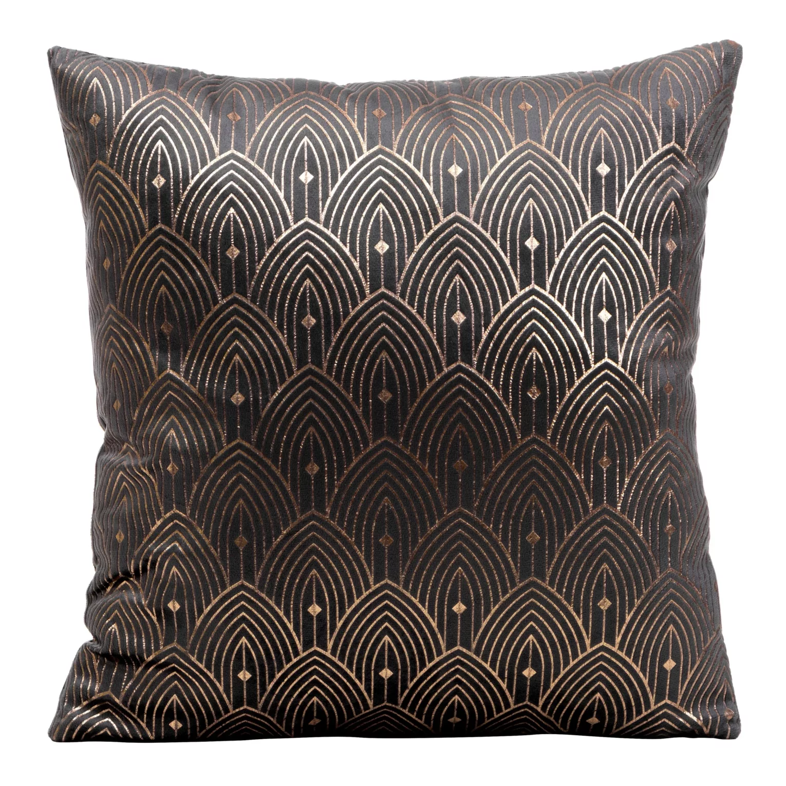 Poszewka na poduszkę 40x40 cm grafitowa ze złotym nadrukiem w stylu art deco AGNES DESIGN 91