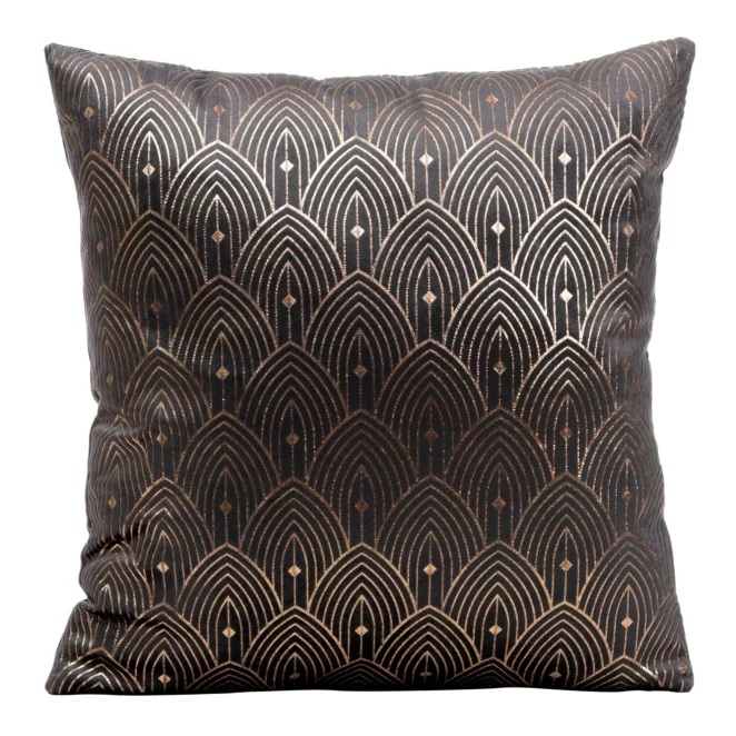 Poszewka na poduszkę 40x40 cm grafitowa ze złotym nadrukiem w stylu art deco AGNES DESIGN 91