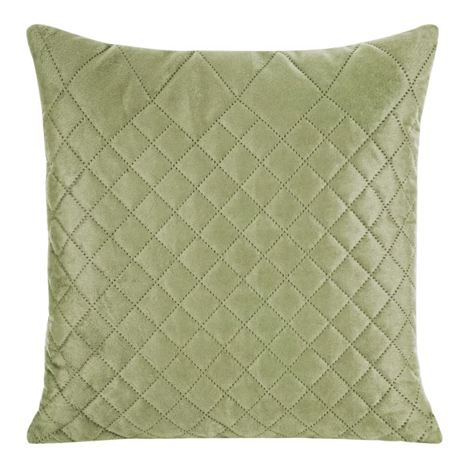 Poszewka na poduszkę 40x40 cm welwetowa jasnozielona pikowana metodą hot press w geometryczny wzór LUIZ 3 DESIGN 91