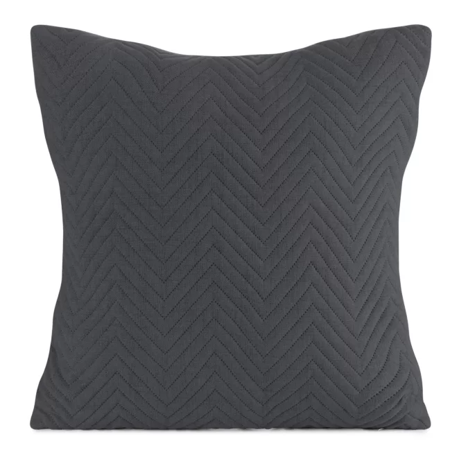 Poszewka na poduszkę 45x45 cm o strukturze lnu pikowana metodą hot press w wzór jodełki grafitowa LEN Eurofirany Premium