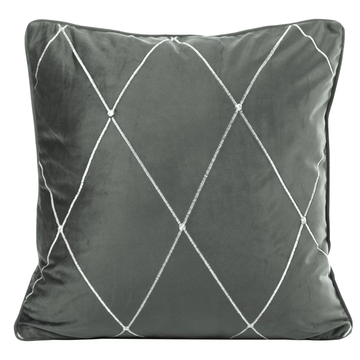 Poszewka na poduszkę 45x45 cm welwetowa, stalowo srebrna zdobiona haftem w romby oraz wypustką na brzegach MARGO PIERRE CARDIN