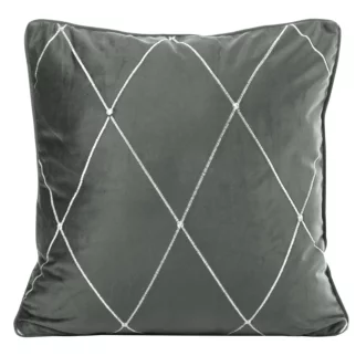 Poszewka na poduszkę 45x45 cm welwetowa, stalowo srebrna zdobiona haftem w romby oraz wypustką na brzegach MARGO PIERRE CARDIN