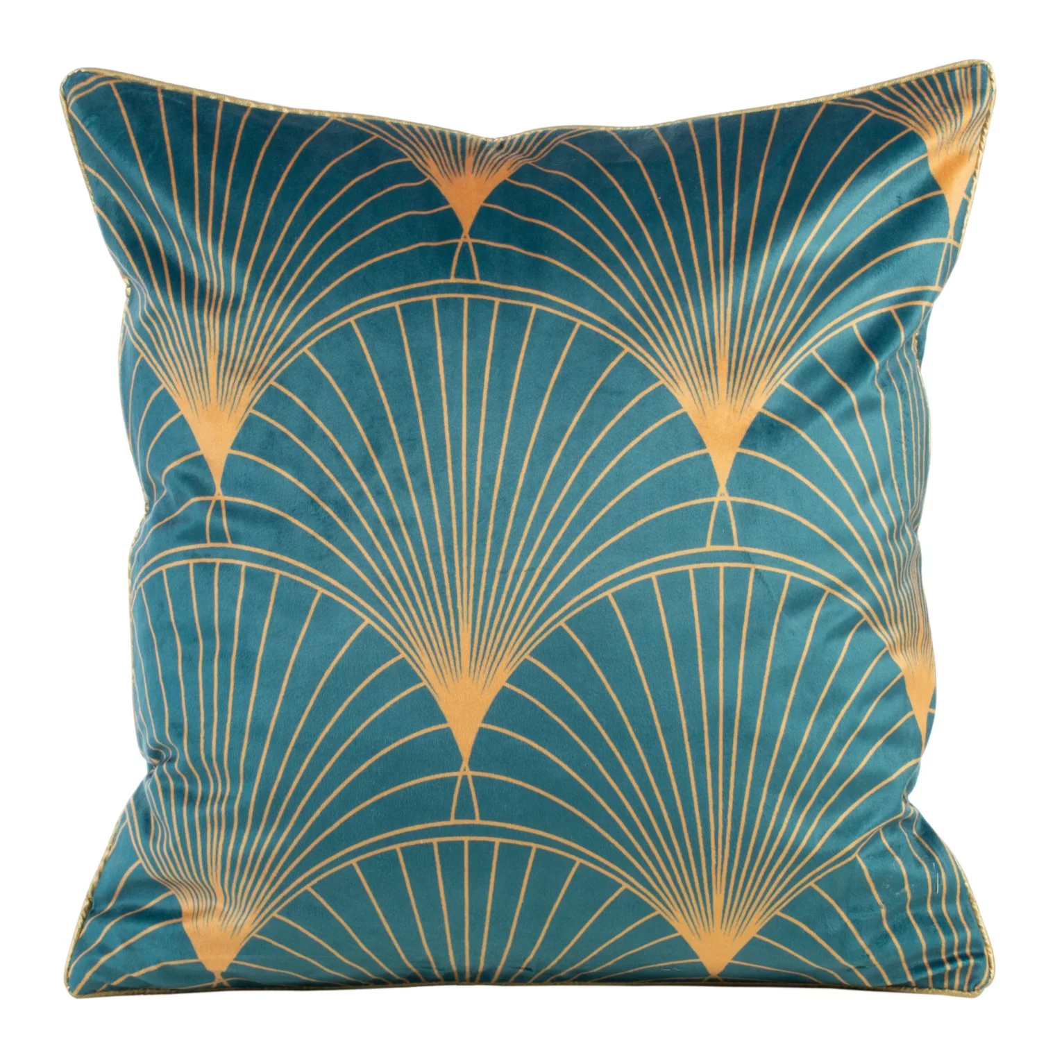 LIMITED COLLECTION  Poszewka LOTOS 1 z welwetu z dużym wzorem wachlarzy w stylu art deco HARMONIA TURKUSU