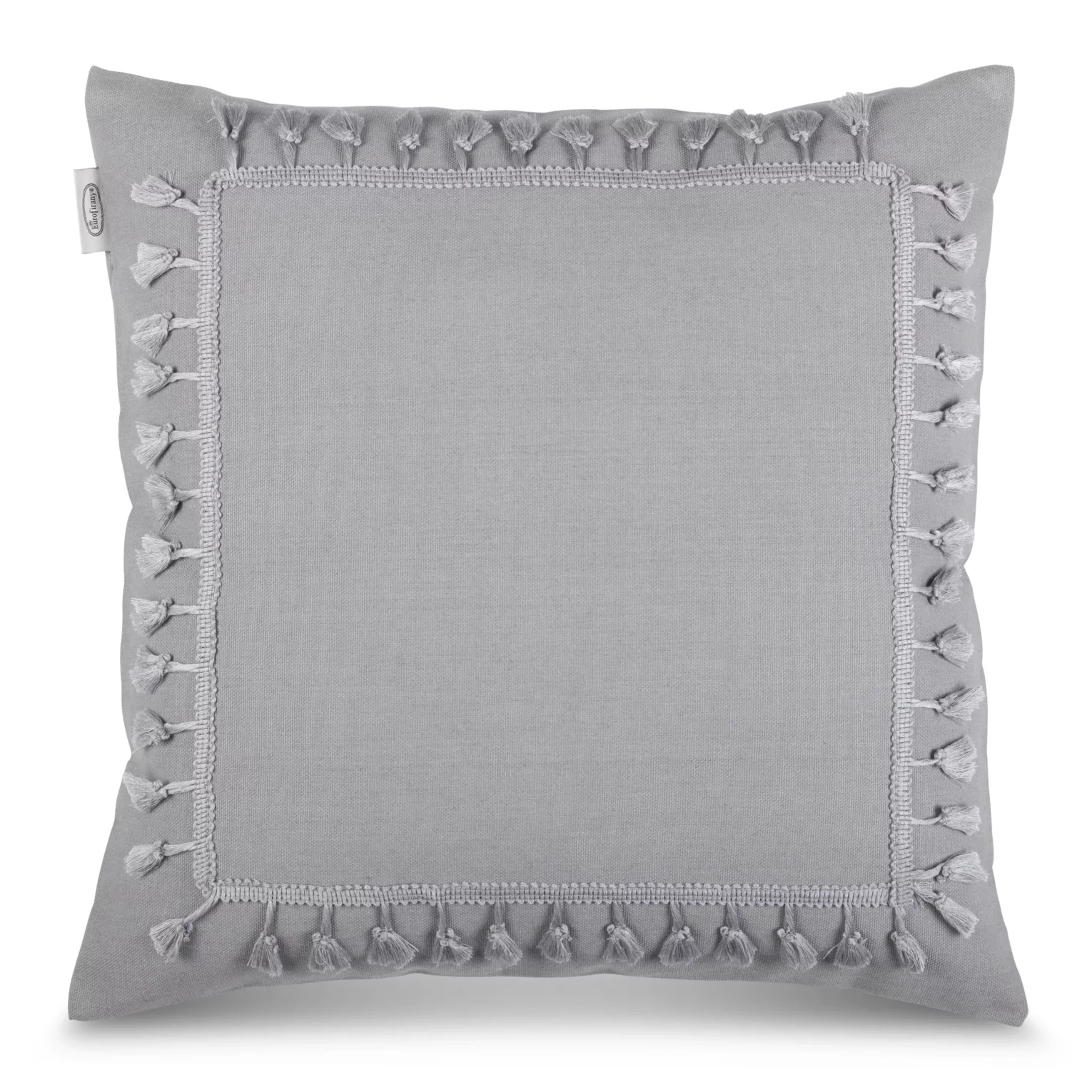 Poszewka na poduszkę 45x45 cm z bawełny szara z ozdobną pasmanterią BOHO