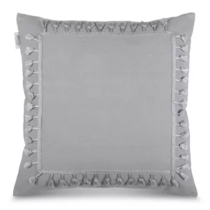 Poszewka na poduszkę 45x45 cm z bawełny szara z ozdobną pasmanterią BOHO