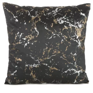 Poszewka na poduszkę 45x45 cm czarna z szenilowej tkaniny z wytłaczanym wzorem roślinnym DORI