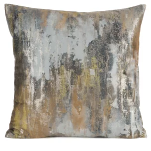 Poszewka na poduszkę 45x45 cm welwetowa kolor musztardowy zdobiona metalicznym przecieranym wzorem TINA