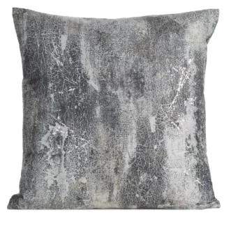 Poszewka na poduszkę 45x45 cm welwetowa srebrna zdobiona metalicznym wzorem ESTER