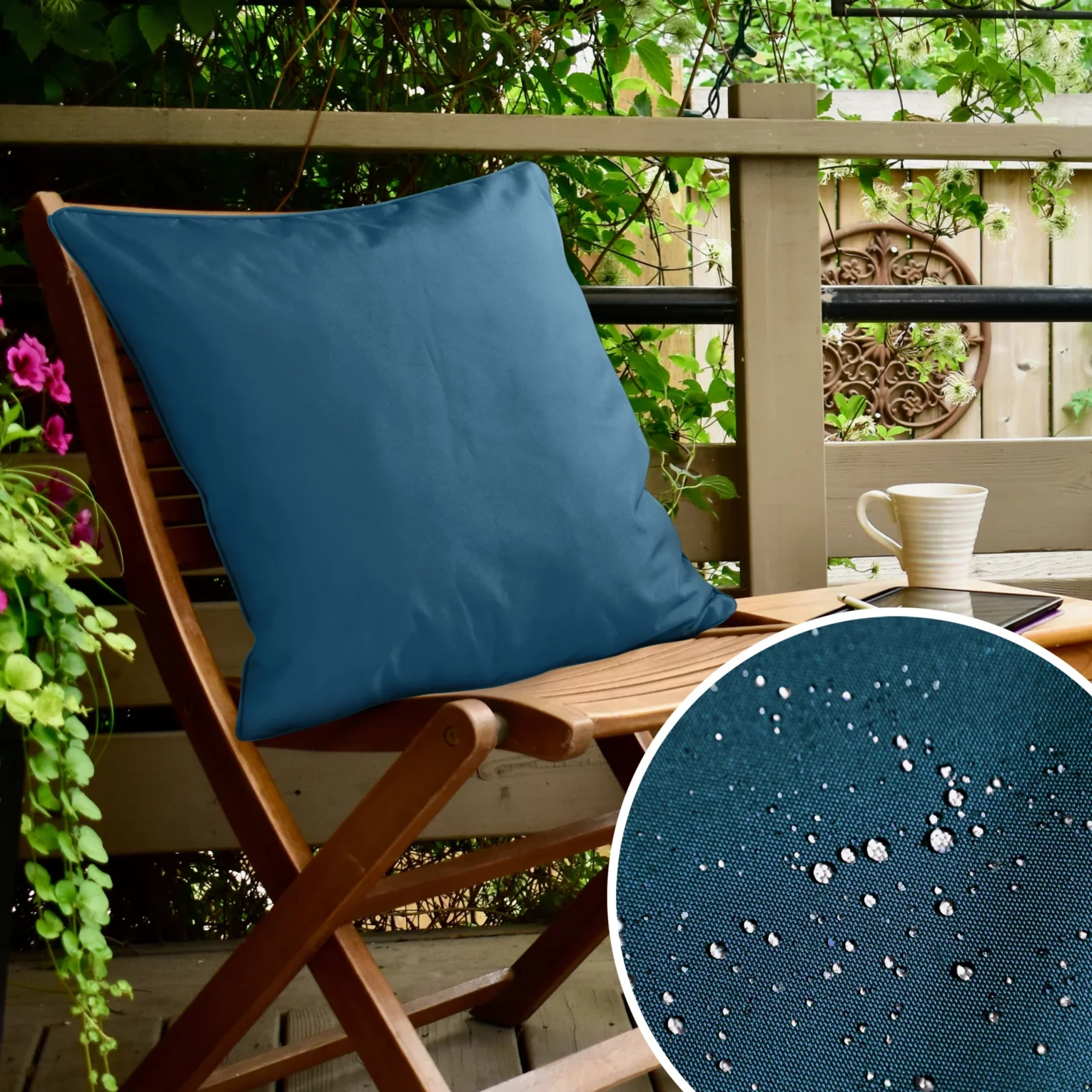 Poszewka na poduszkę 45x45 cm z gładkiej tkaniny wodoodpornej granatowa idealna do ogrodu i na taras GARDEN 5