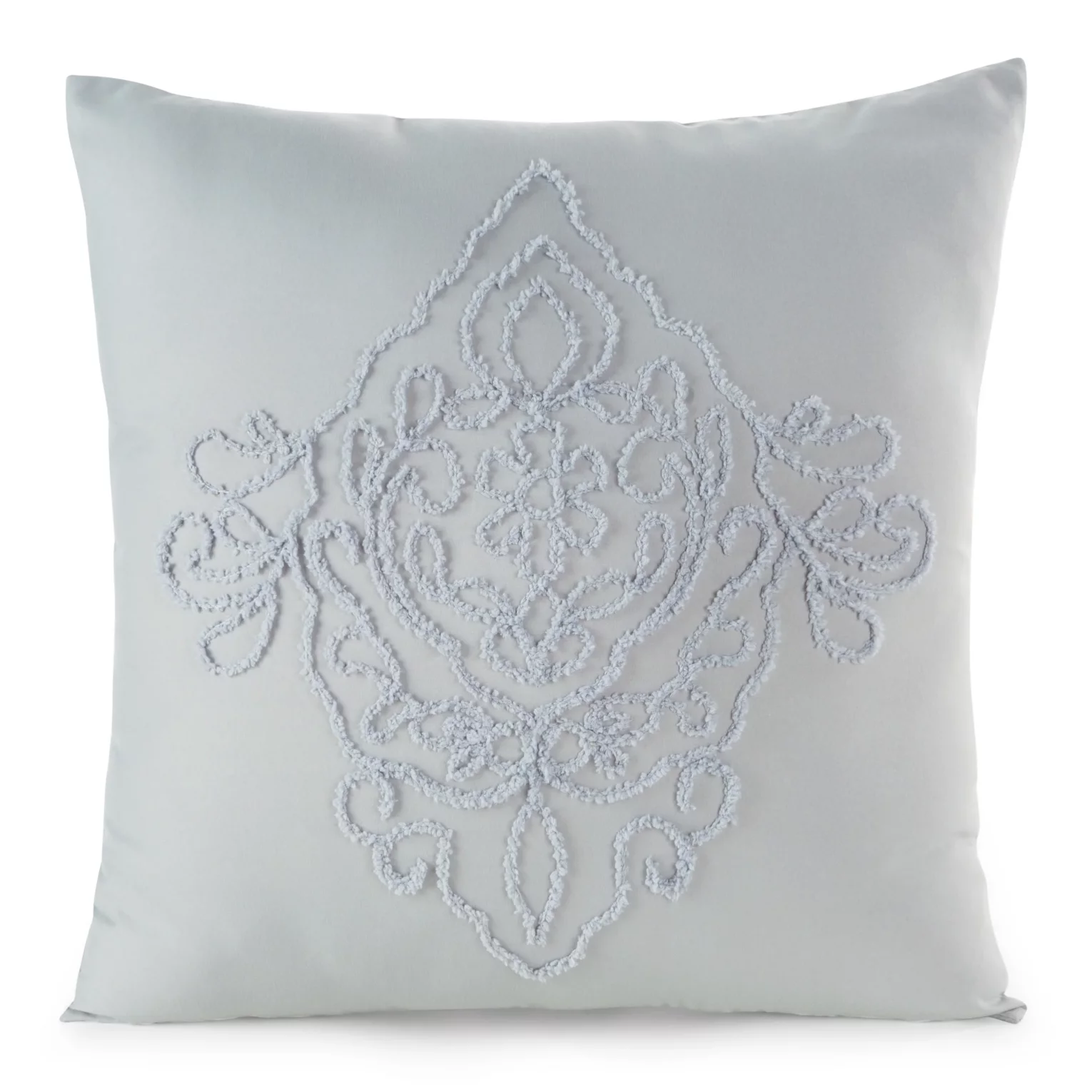 Poszewka na poduszkę 45x45 cm zdobiona ornamentową aplikacją jasnoszara MIRA