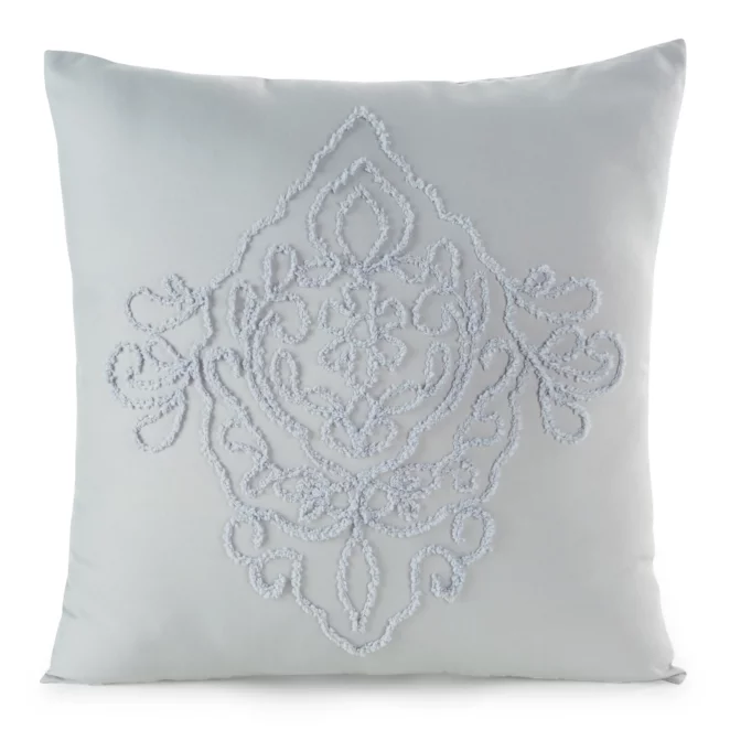 Poszewka na poduszkę 45x45 cm zdobiona ornamentową aplikacją jasnoszara MIRA