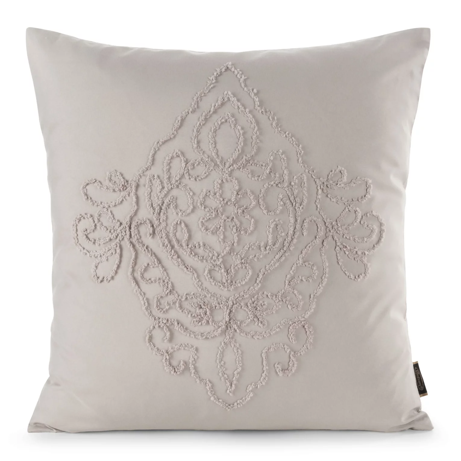 Poszewka na poduszkę 45x45 cm zdobiona ornamentową aplikacją beżowa MIRA