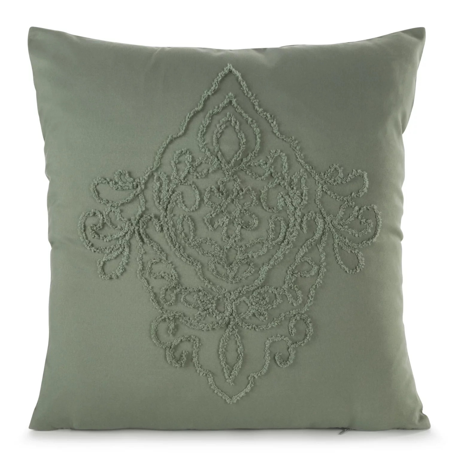 Poszewka na poduszkę 45x45 cm zdobiona ornamentową aplikacją zielona MIRA
