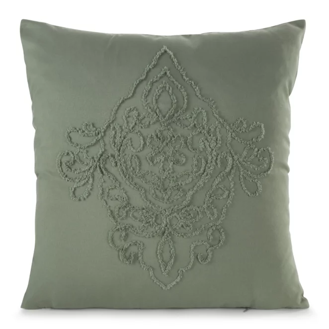 Poszewka na poduszkę 45x45 cm zdobiona ornamentową aplikacją zielona MIRA