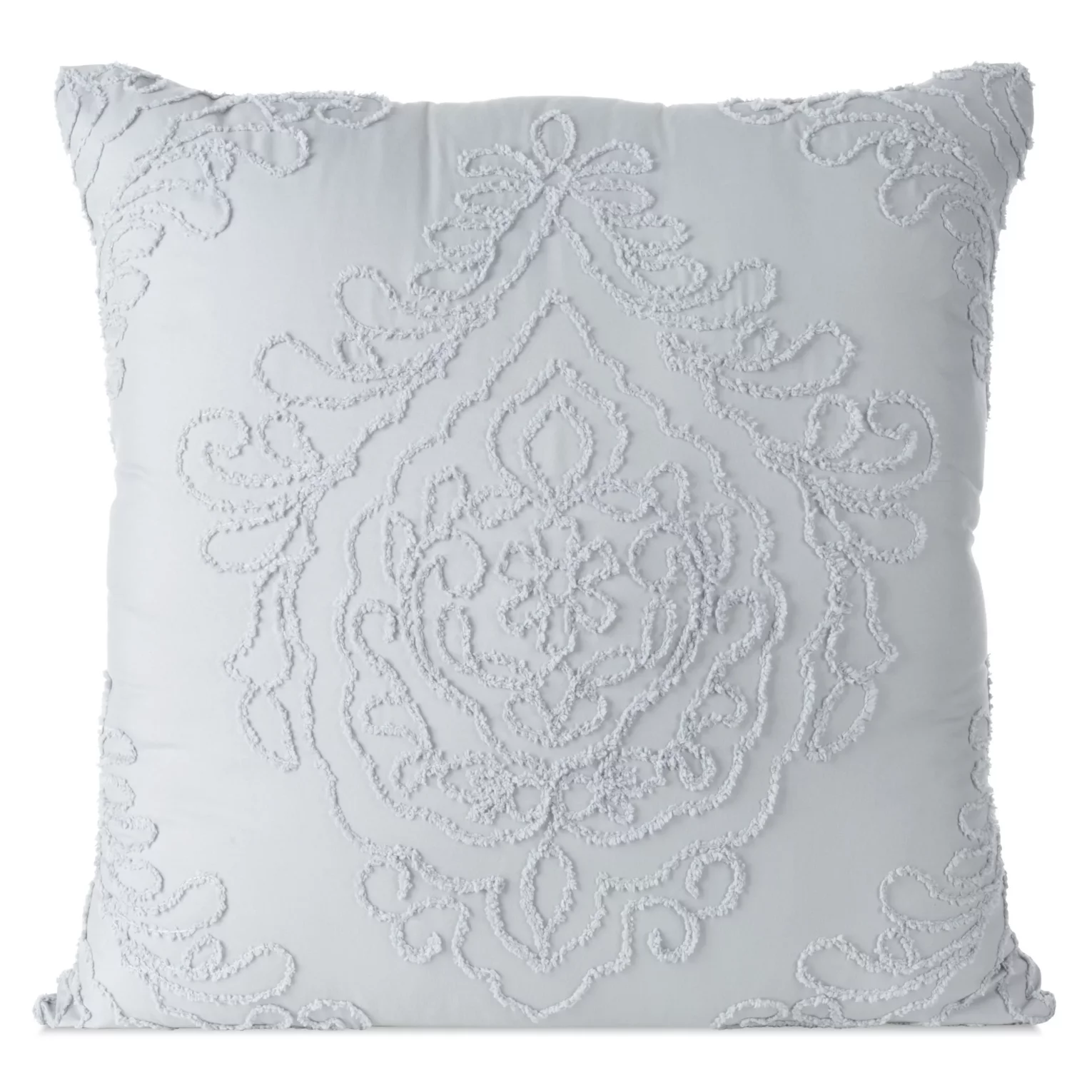 Poszewka na poduszkę 60x60 cm zdobiona ornamentową aplikacją jasnoszara MIRA